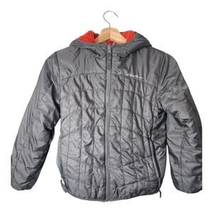 Eddie Bauer Boys Jacket Puffer Reversible Gray Orange Hood Size S 7/8
